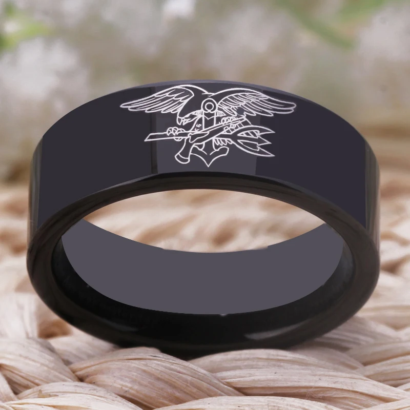 Bridal Jewelry Wedding Bands Engagement Ring 8MM Black  Navy Seals Military Design Ring Women Men's Tungsten Comfort Fit Ring