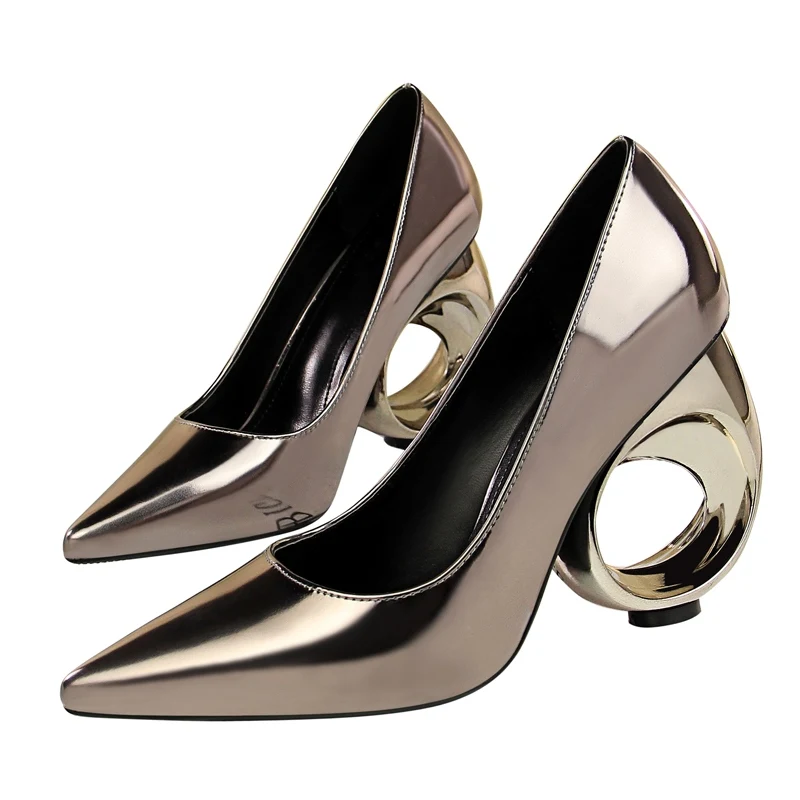 {D& Henlu}/обувь женские вечерние туфли-лодочки на каблуке женские туфли-лодочки на каблуке свадебные туфли женские туфли-лодочки из флока на высоком каблуке в необычном стиле - Цвет: Bronzo