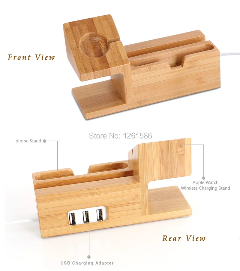 Charger Holder Stand USB Adapter For-Apple Watch 38mm wooden bamboo for iphone 6 6s 6plus 5c (12)