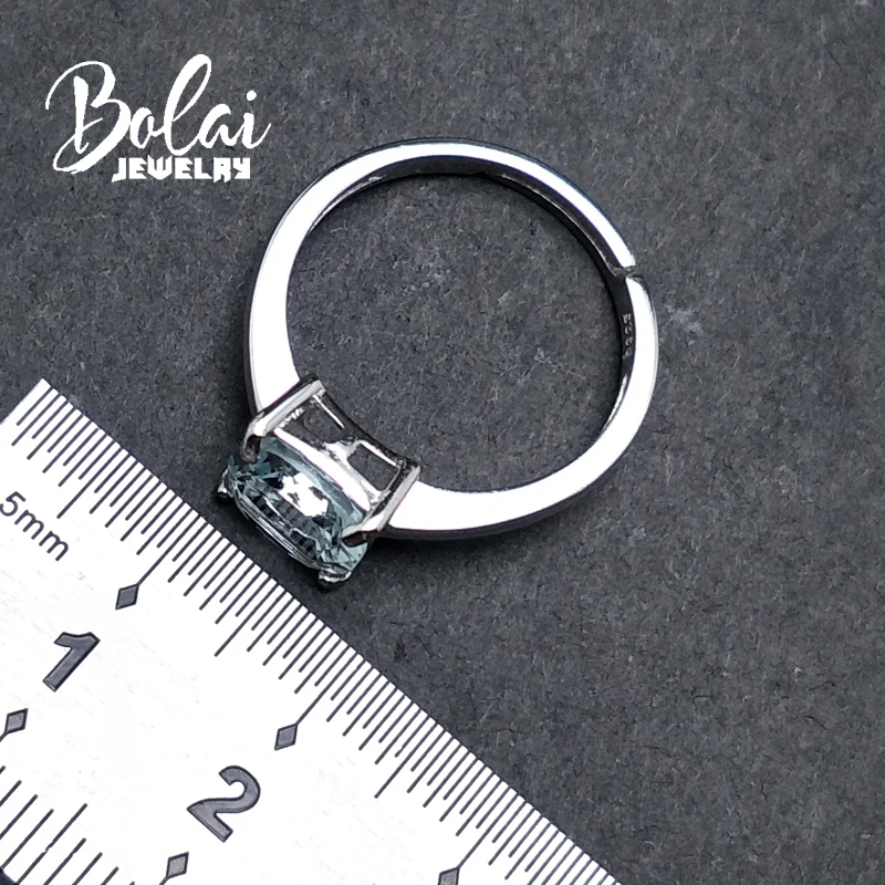 Bolaijewelry, простой стиль, Натуральный аквамарин, драгоценный камень, светильник, цвет cu8.0 мм, кольцо, серебро 925 пробы, хорошее ювелирное изделие для женщин, подарок