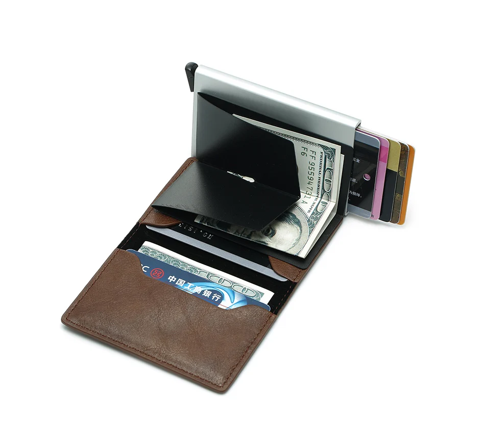 Top Quality Automatical Aluminium Rfid Wallet Men Money Bag Mini Purse Male Vintage Slim Card Holder Wallet Samll Smart Wallet
