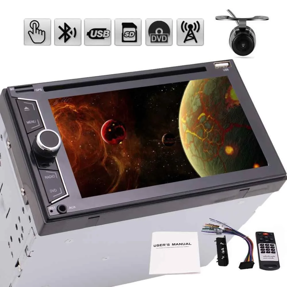 

Rearview camera+car radio 2 din automagnitola double din car dvd player in dash 6.2'' 7 color button back light car pc for cars
