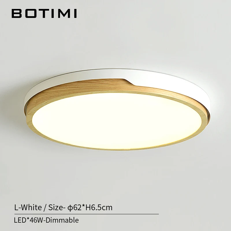 BOTIMI 220 В светодиодный белый круглый потолочный светильник в скандинавском стиле, настенный светильник для спальни, гостиной, деревянной кухни, осветительный прибор - Цвет корпуса: L-White-Dimmable