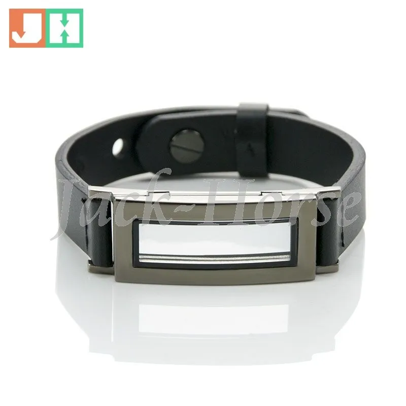 Leather charm bracelet magnetic glass 