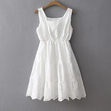 Высокое качество, новинка, модное кружевное хлопковое платье с вышивкой, летнее короткое белое платье без рукавов, японский стиль