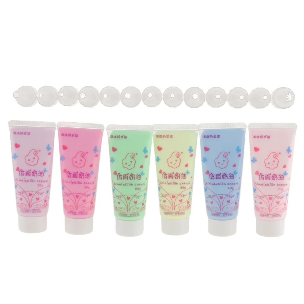 6pcs Colorful Simulation Cream Glue Gel Resin Glue for DIY Phone Case Charms Cabochons Deco Kit Stickers - 50g/Color