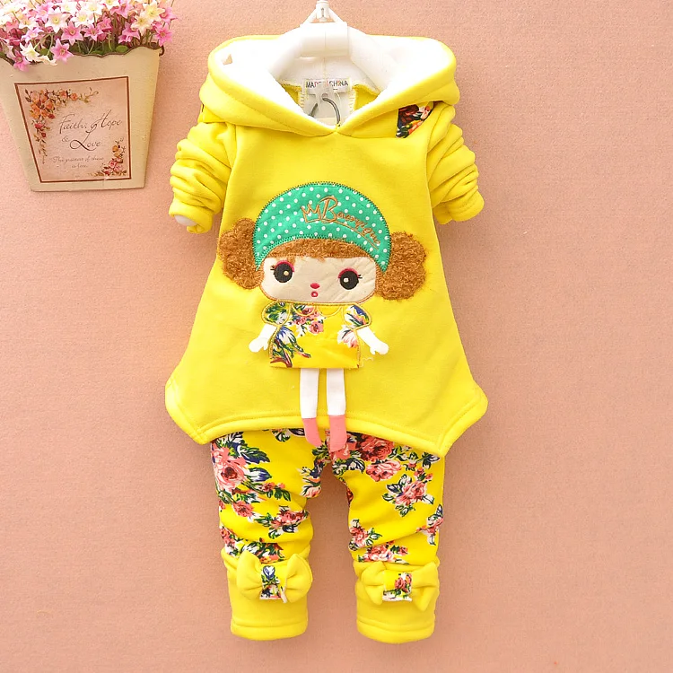 2 Bibihou 2017 baby girls warm winter suit thicken clothing sets children's hoodies set kids clothes set children christmas outfit