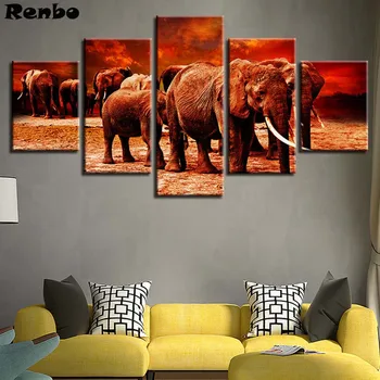 

New arrival Diy 5D Diamond Painting Elephant Handwork Resin Square stone Full Diamond Embroidery Sunset Glow Scenery 5pcs sets