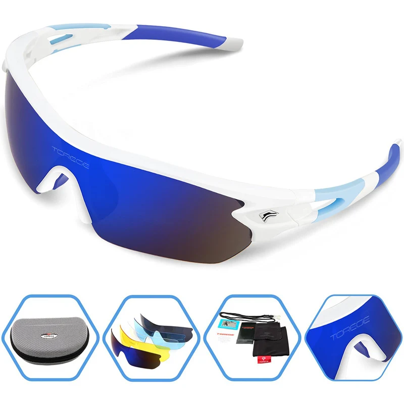Polarized Sports Sunglasses With 5 Interchangeable Lens for Men Women Cycling Running Driving