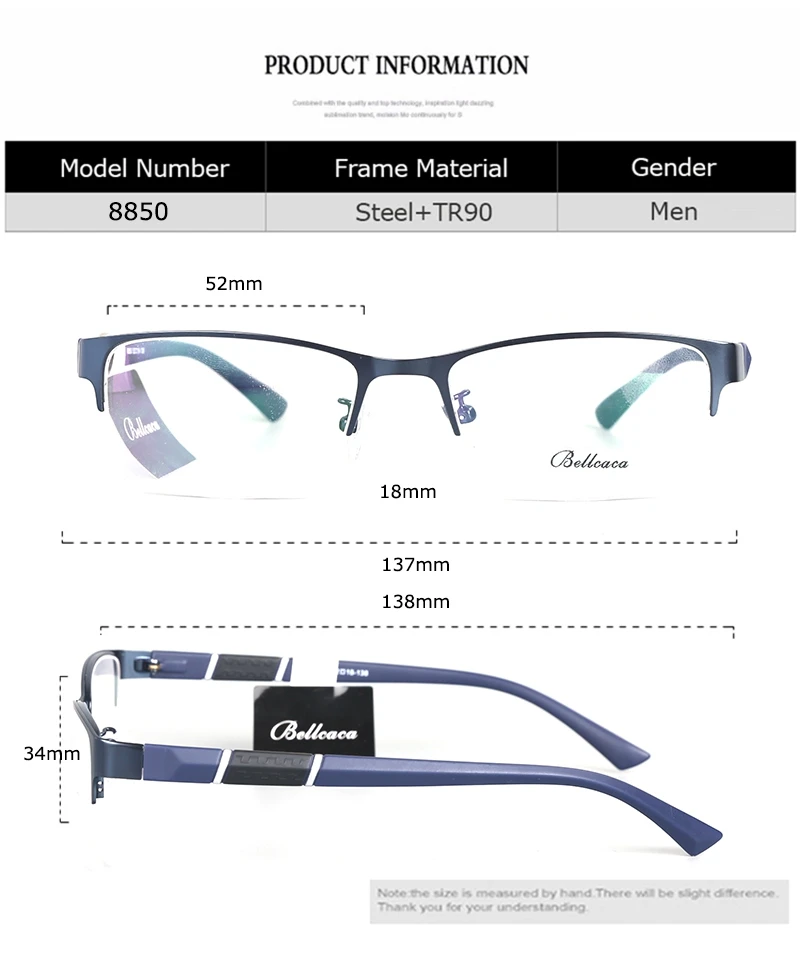 Bellcaca, оправа для очков, мужские очки, ботаник, Компьютерная оптика, по рецепту, близорукость, прозрачные линзы, оправа для очков для мужчин, очки 8850