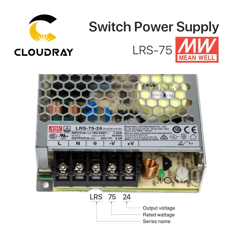 Meanwell LRS-75 импульсный источник питания 12 В 6A/24 В 3.2A 75 Вт МВт тайваньский бренд для лазерного контроллера