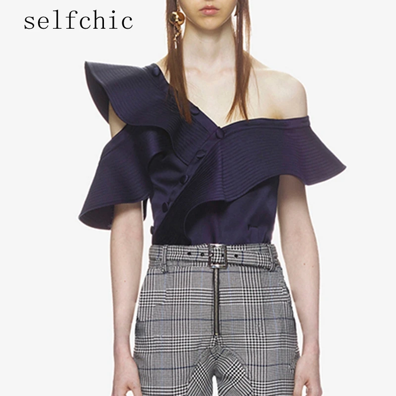 

Women Ruffle Blouses 2018 Sexy One Shoulder Tops