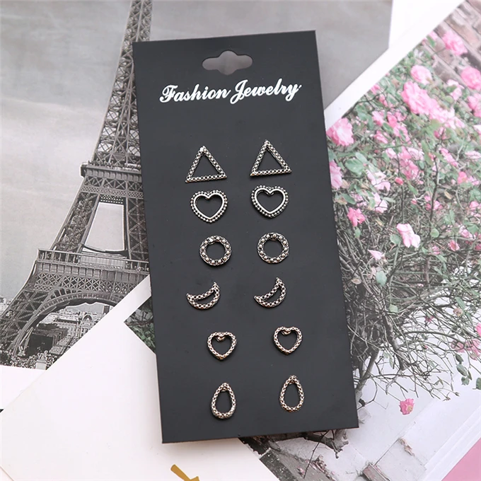 

6 pairs /set Women Crystal Earrings for Women Boucle D'oreille Jewelry Bohemian Stud Earring Set Green Droplets Brincos