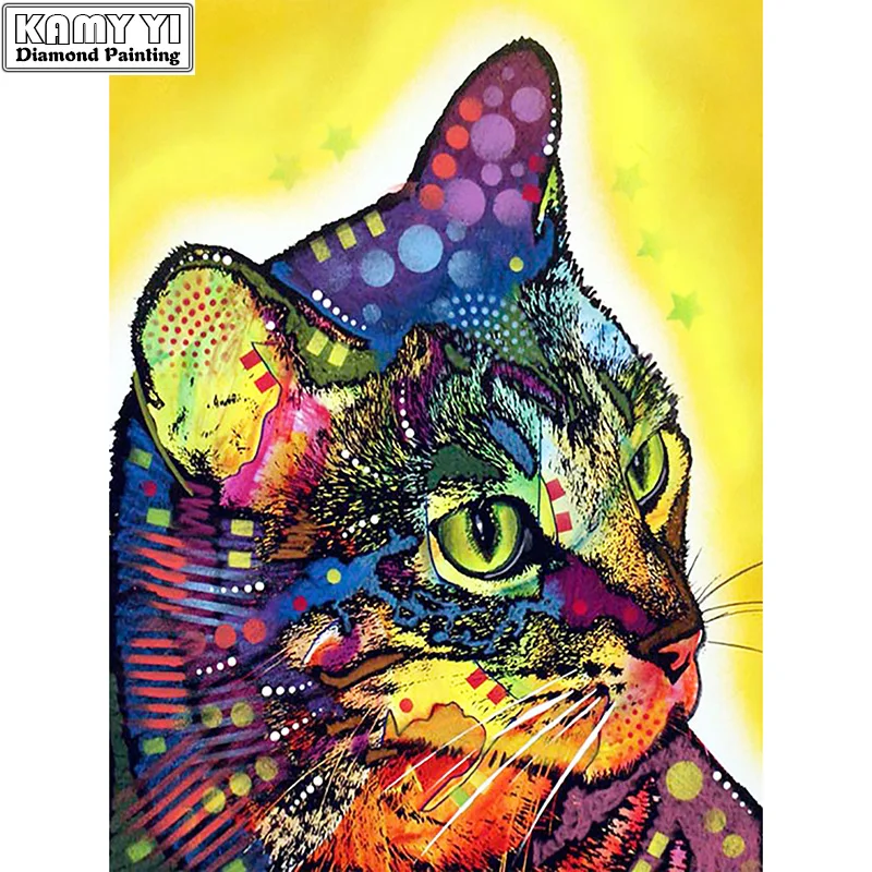 Камни в форме ромба дрель 5D DIY Алмазная вышивка мультфильм cat крестиком на рисунке