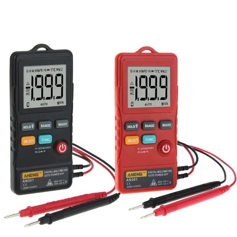

ANENG AN301 Mini Digital Multimeter 1999 Counts Ture RMS Card Type AC DC Voltmeter Resistance Meter Tester with LED Light