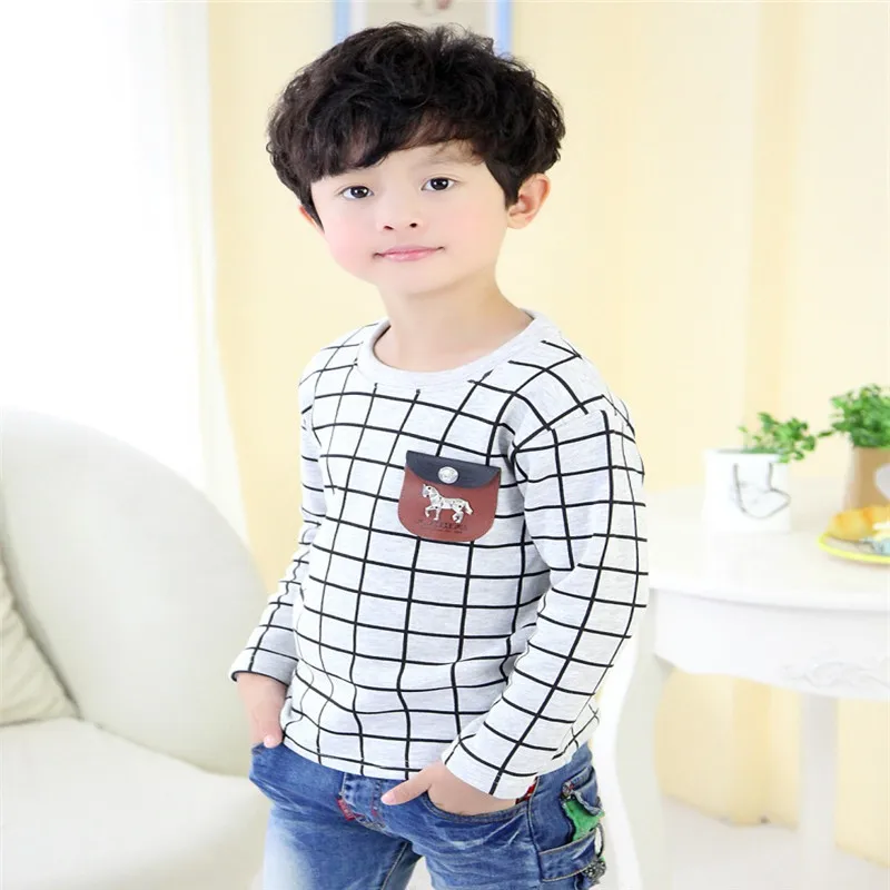Cold winter fleece Children Boys T shirt for Christmas plaid o-neck baby boys tops Tees for 2-6t choker neck cold shoulder t shirt