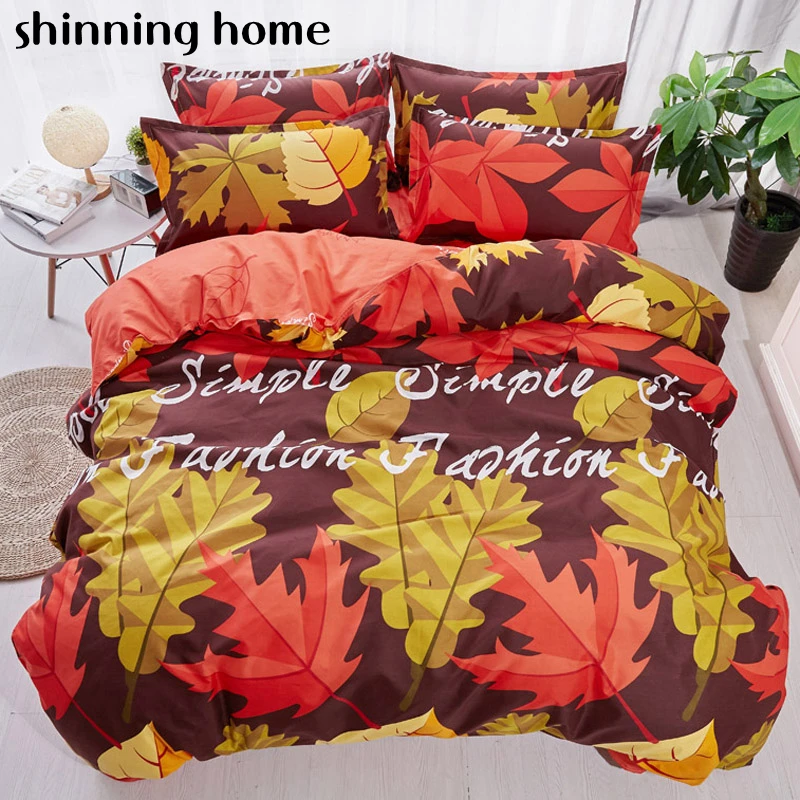 Maple leaves Geometric Cartoon 3/4pcs Bedding Sets Twin Full Queen King Duvet Cover Bed Sheet Pillowcase Linen Bedclothes | Дом и сад