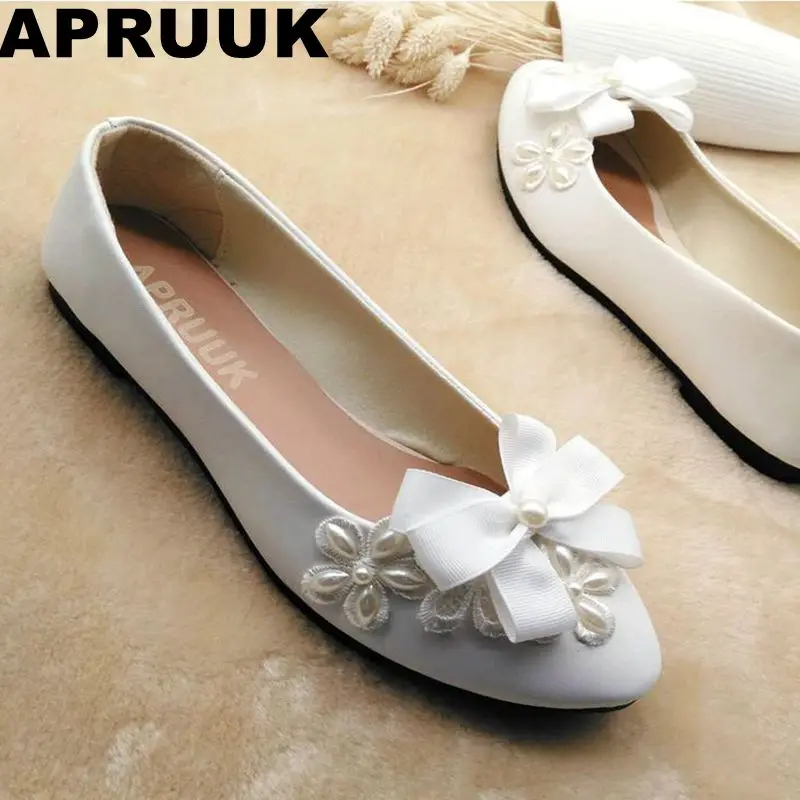 White wedding shoes woman sweet handmade bow bowtie slip on wedding