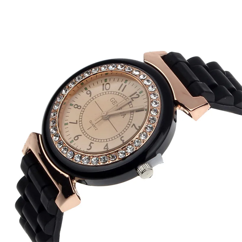 Women's watches brand luxury fashion Classic Rhinestone Geneva Rubber Watch Strap Bracelet Women Wrist Quartz clock M03 (2)