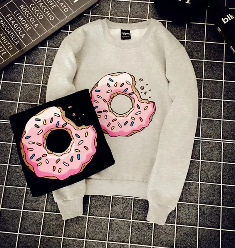 

2017 New Autumn European Style Round Neck Long-sleeved Pullover Donuts Printing Women Fashion Paragraph Pullovers Sweatshirts