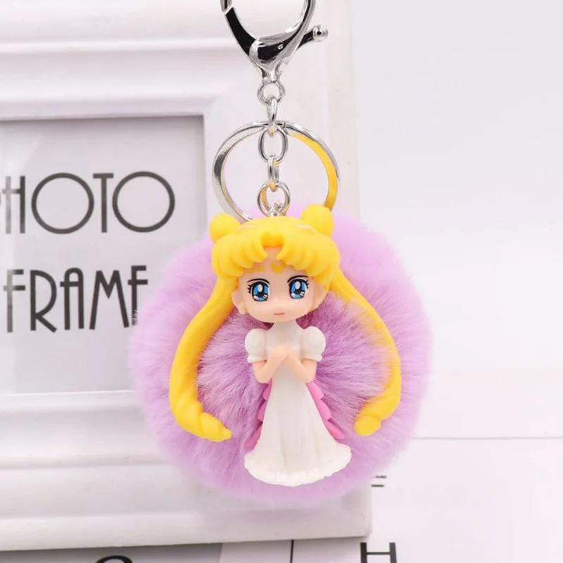

1 Pc Cute Anime Sailor Moon Plush Keychain Fur Ball Pompoms Keychains Cartoon Doll Keyring Holder Pendant Plush Toy