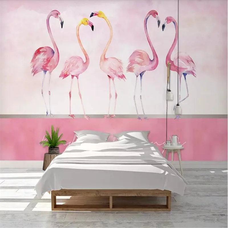 Nordic style pink flamingo background professional making murals, wallpaper wholesale, custom poster photo wall Nordic style pink flamingo background professional making murals, wallpaper wholesale, custom poster photo wall