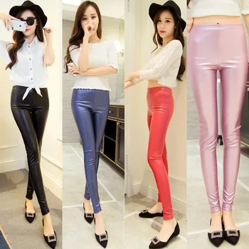 

2020 Spring New Arriva Leather Pants Women Mid-waist Slim Pu Pencil Pants Women Thin Pants 10 Colors Available Free Shipping