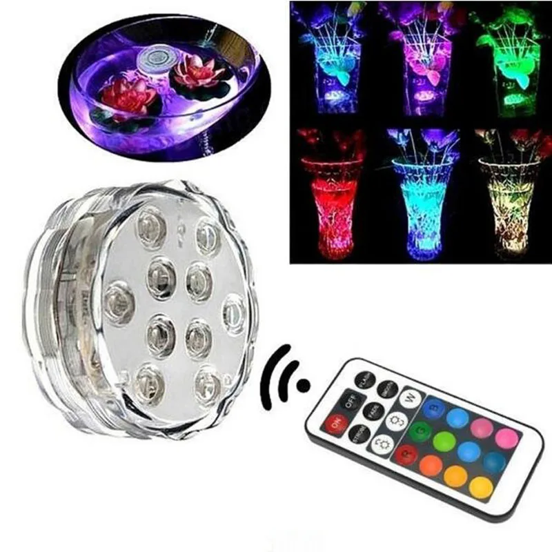 

10 LED Remote Controlled Waterproof Pool Lights IP68 RGB Submersible Pool Party Light Toy Underwater Swim Pool Party Decoration