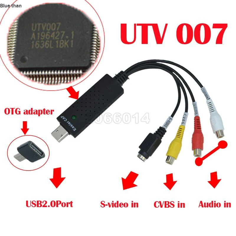 Синий чем USB 2.0 Аудио видео Захват EasierCAP UTV007 чипсет TV DVD VHS А. В. Аналоговый сигнал
