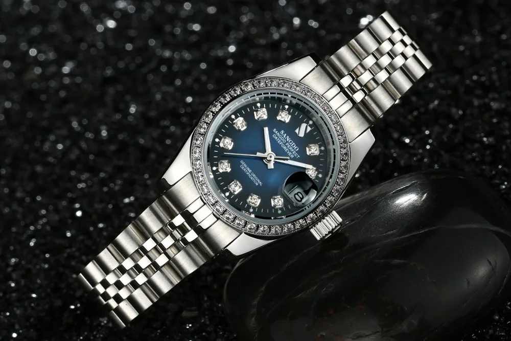 37 ملليمتر Sangdo الأزرق الاتصال الهاتفي الأعمال ووتش التلقائي الذاتي الرياح حركة جودة عالية ساعات آلية ساعة رجالي 023A