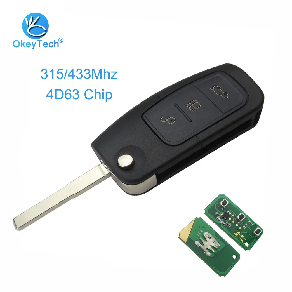 OkeyTech 315/433 МГц переключаемый 4D63 40 бит чип HU101 лезвие 3 кнопки откидной складной