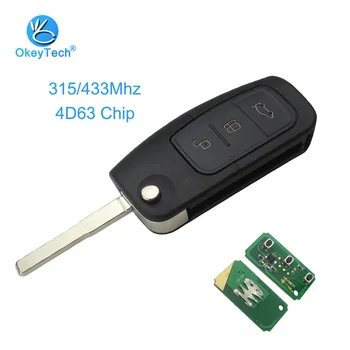 

OkeyTech 315/433MHz Switchable 4D63 40 Bits Chip HU101 Blade 3 Button Flip Folding Remote Control Car Key for Ford Focus Fiesta