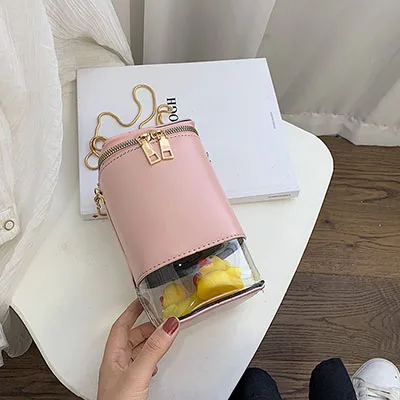 Модная прозрачная сумка-мешок из утиного пуха, женская сумка-мессенджер на плечо, повседневная индивидуальная цилиндрическая сумка на плечо, прозрачный кошелек - Color: Pink-duck