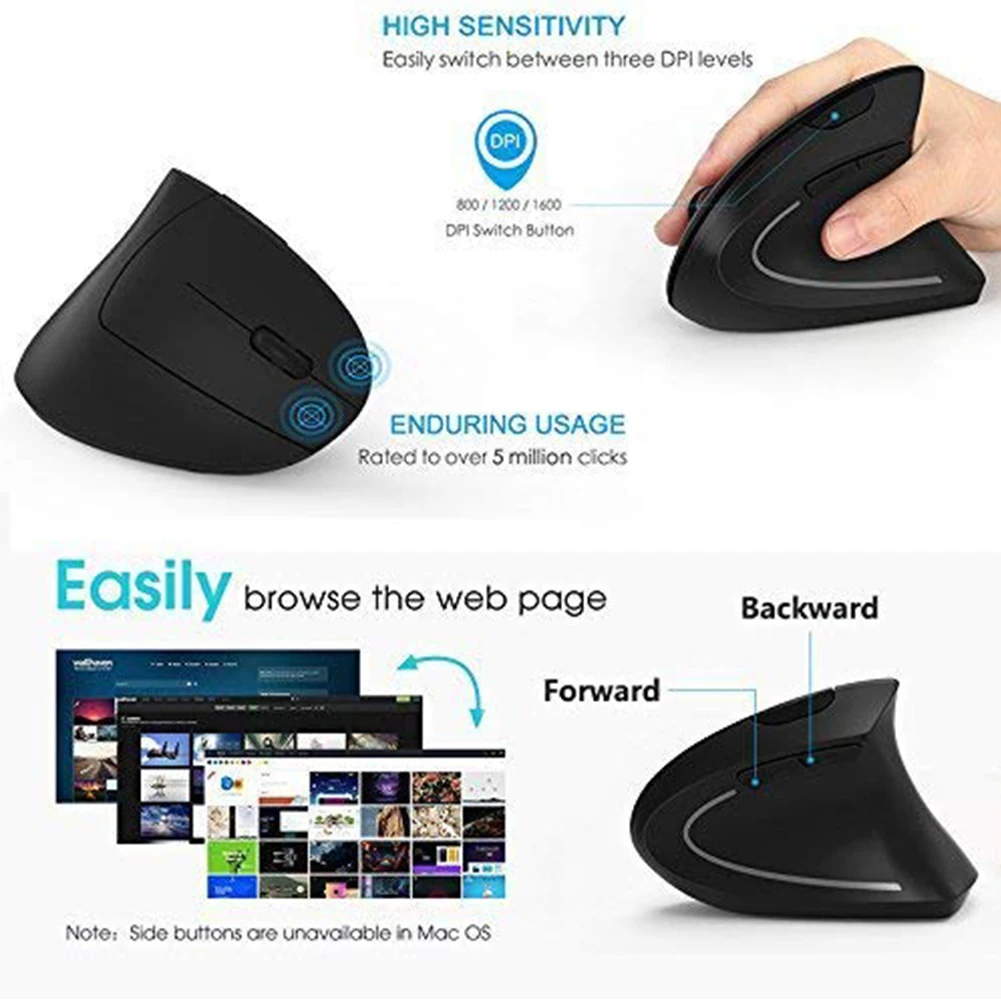 

2.4G Optical For Laptop Vertical Mouse Computer Office Ergonomic 5D Silent Gaming USB Charging PC Wireless Fashion Mice