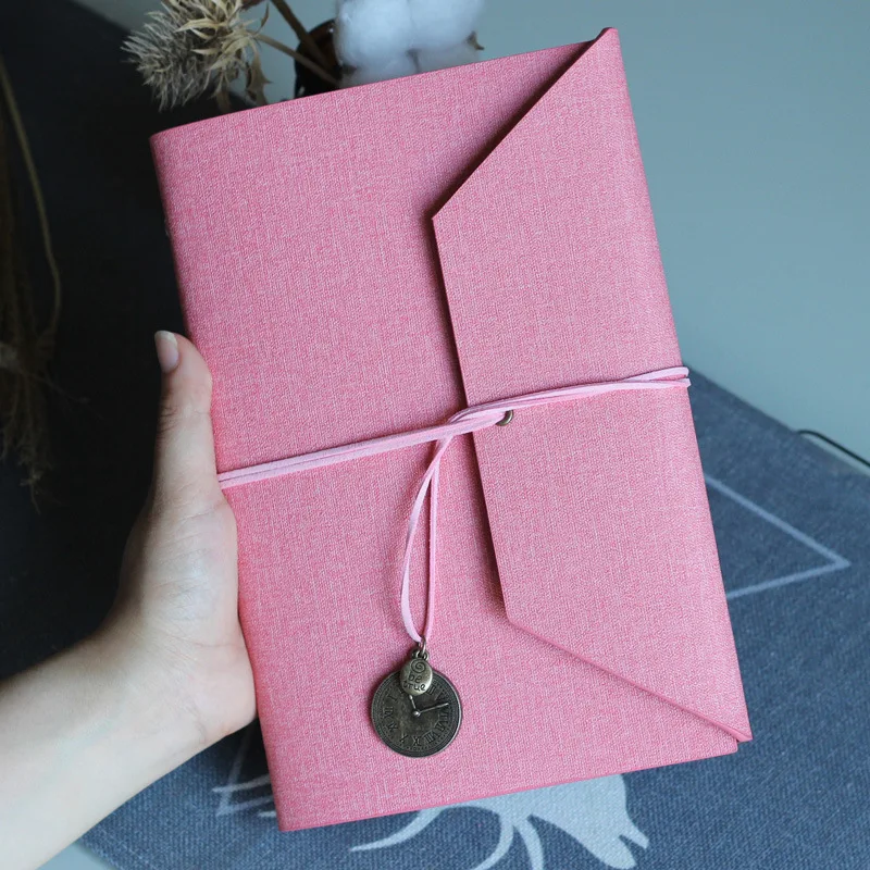 A5 Creative Three-fold Binding Loose-leaf Diary PU Leather Art Notebook - Цвет: Розовый
