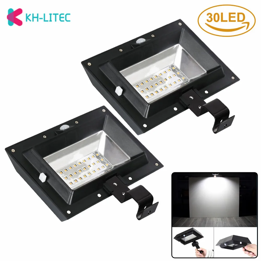 KHLITEC-2-Pack-Solar-Powered-Gutter-Light-Outdoor-30-LED-PIR-Motion-Sensor-Led-Solar-Lights