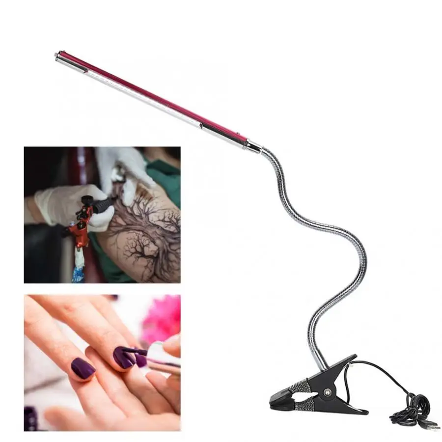 Manicure Vacuum Cleaner Portable USB LED Clip Table Adjustable Desk Light for Tattoo/Manicure/Makeup - Цвет: Rose Red