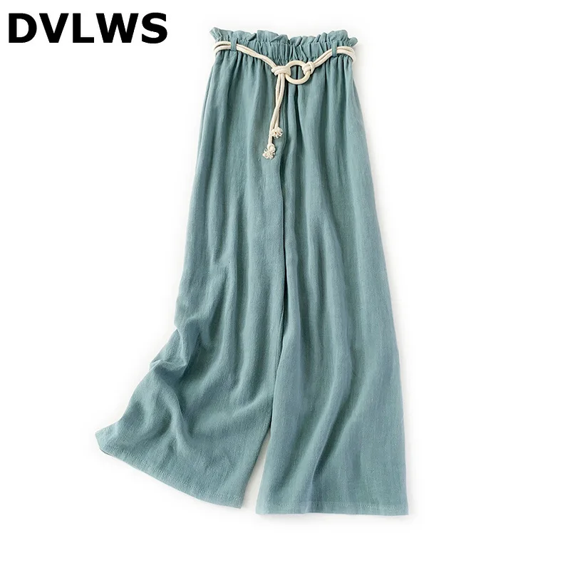 

Linen and Cotton High Waist Casual Pants Women Summer Straight Wide Leg Pants with Belt Mosquito Breathable, Sweat-absorbent