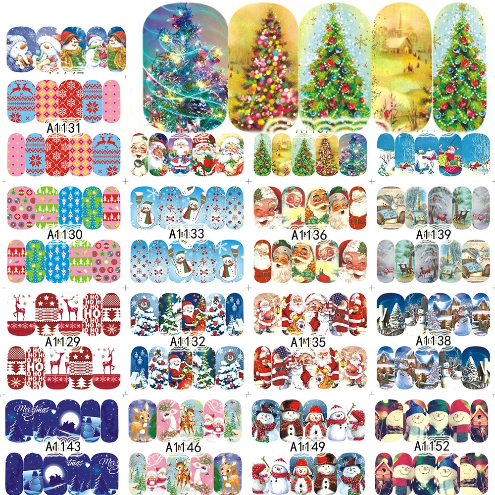 

SWEET TREND 1Sheet Christmas Series Water Transfer Nail Stickers Decals Watermark Tattoo Full Wraps Nail Decoration LAA1129-1152
