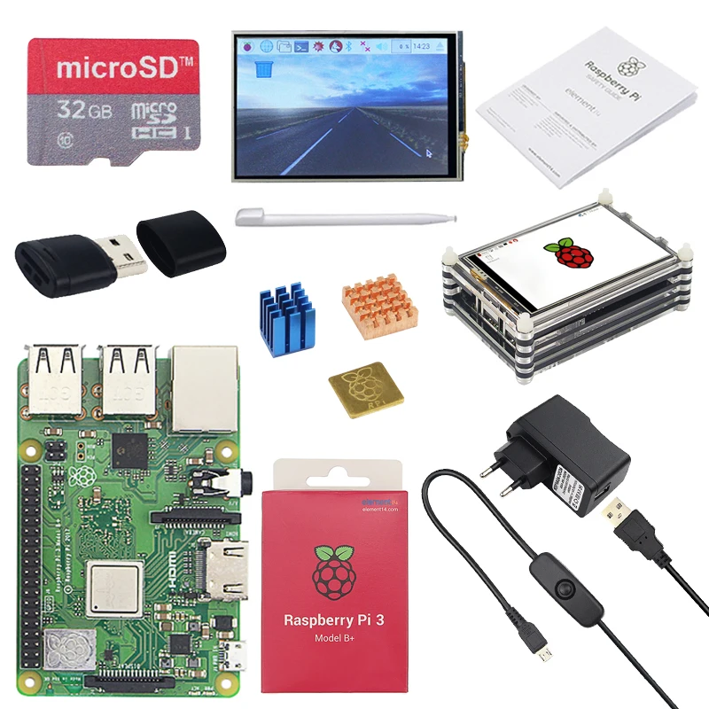 Оригинальный Raspberry Pi 3 Model B Plus с поддержкой Wi Fi и Bluetooth + 5 дюймовый сенсорный экран