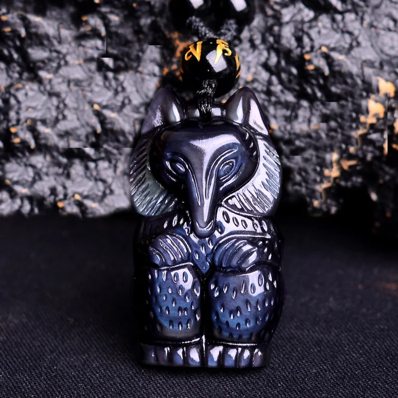 

Obsidian New Standing Fox Natural Stone Crystal Pendant With Bead Chain Lucky Guardian Of Love Energy Neckalce Pendants Jewelry