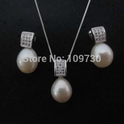 

Jewelry 00769 free shipping 8mm drop genuine freshwater pearl necklace earring (A0423)