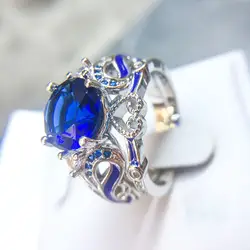 Роскошные широкий круг Для женщин кольца с овальной AAA Голубой цирконий моды небольшой сердце любовь CZ кольца ювелирные изделия
