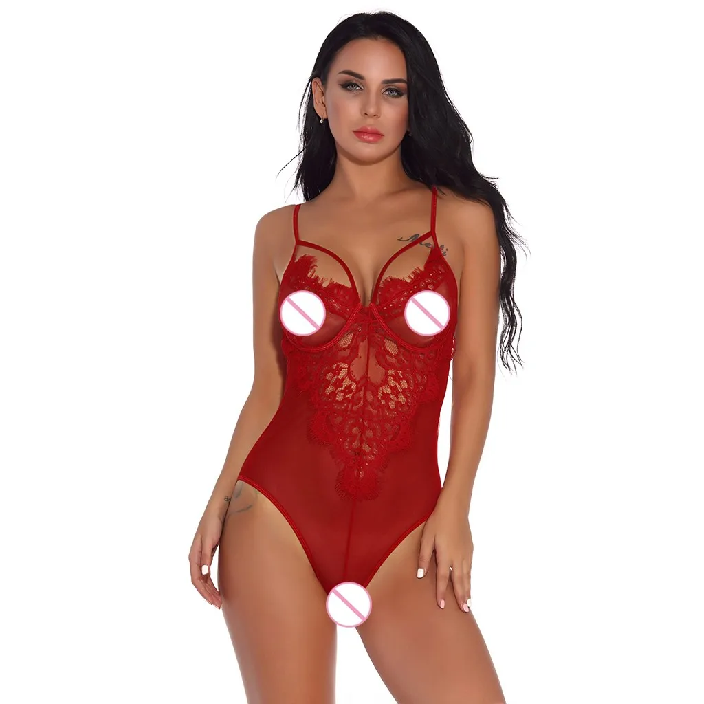 Bodysuit Sexy Women Lace Wine Bodysuits One Piece Babydoll Teddy V Neck Bow Lingerie Jumpsuit Catsuit 19May15 P35