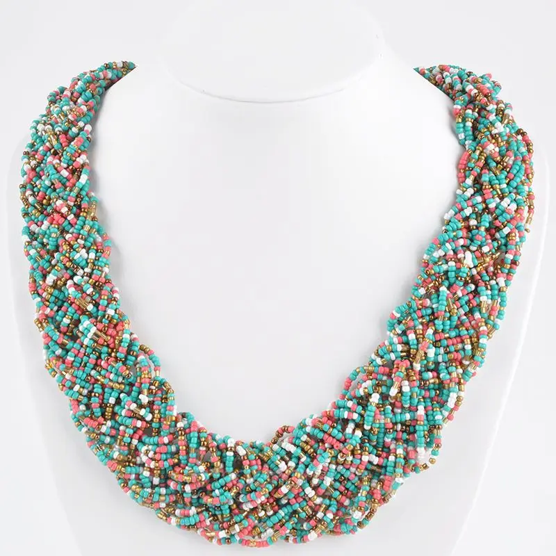 

New Lady Vintage Braided Necklace Beads Necklace Popular Office Lady Braided Pendants
