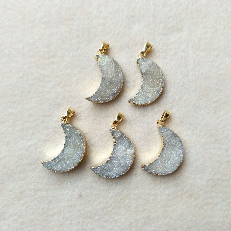 

5 white color Natural Moon crystal druse Druzy Geode Pendant Handmade stone Drusy Quartz charms Jewelry Making necklace PD254