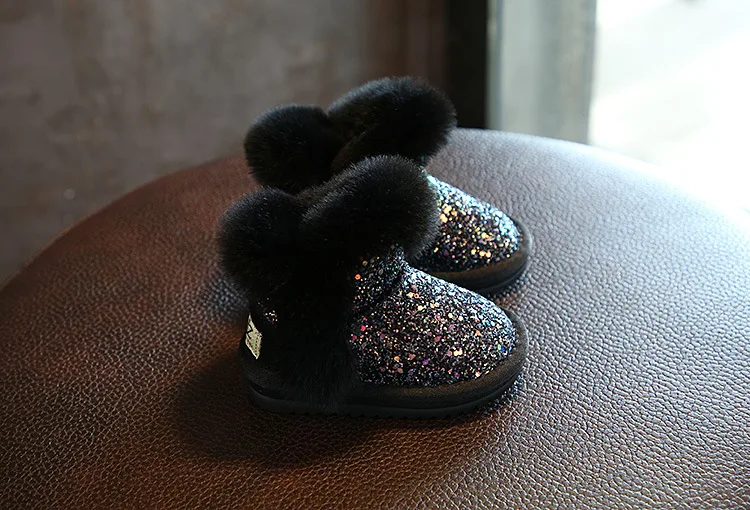 Scsech/Новая модная детская обувь; плюшевые зимние ботинки для малыша из искусственной кожи с блестками; уличные хлопковые ботинки; S8316