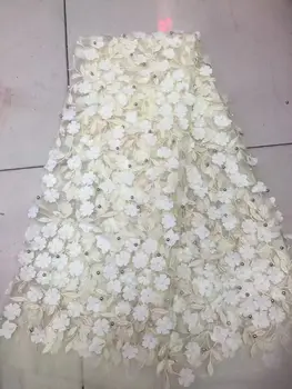 

2019 Beige Hnad cut design African Guipure Lace Fabric With Beads French Cord Lace Fabrics For Wedding Party Dress