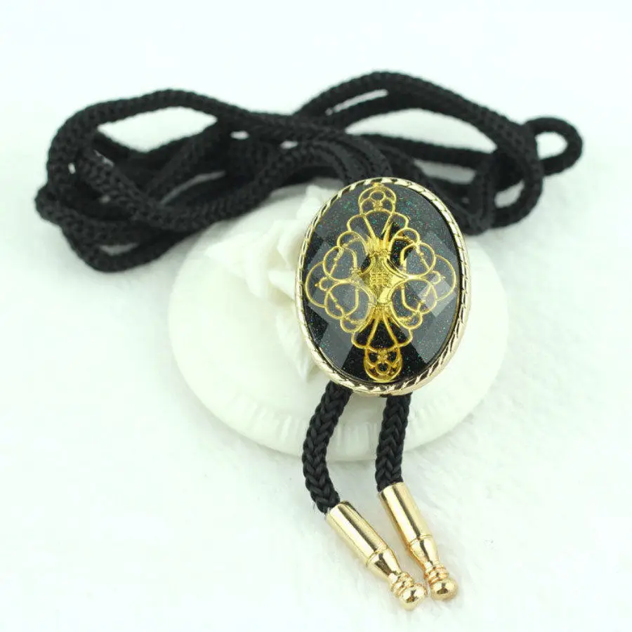 Unique Design Cowboy Bolo Ties For Men Gold Floral Pattern Luxury