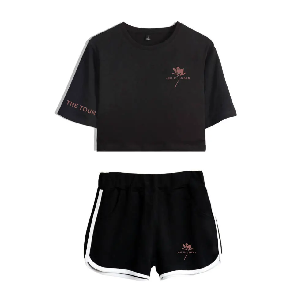 

Shawn Mendes Fashion Printed Women Two Piece Set Summer Short Sleeve Crop Top+Shorts 2019 Hot Sale Trendy Streetwear Clothes